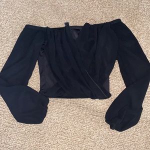 Windsor Black Off-Shoulder Long Sleeve Wrap Top